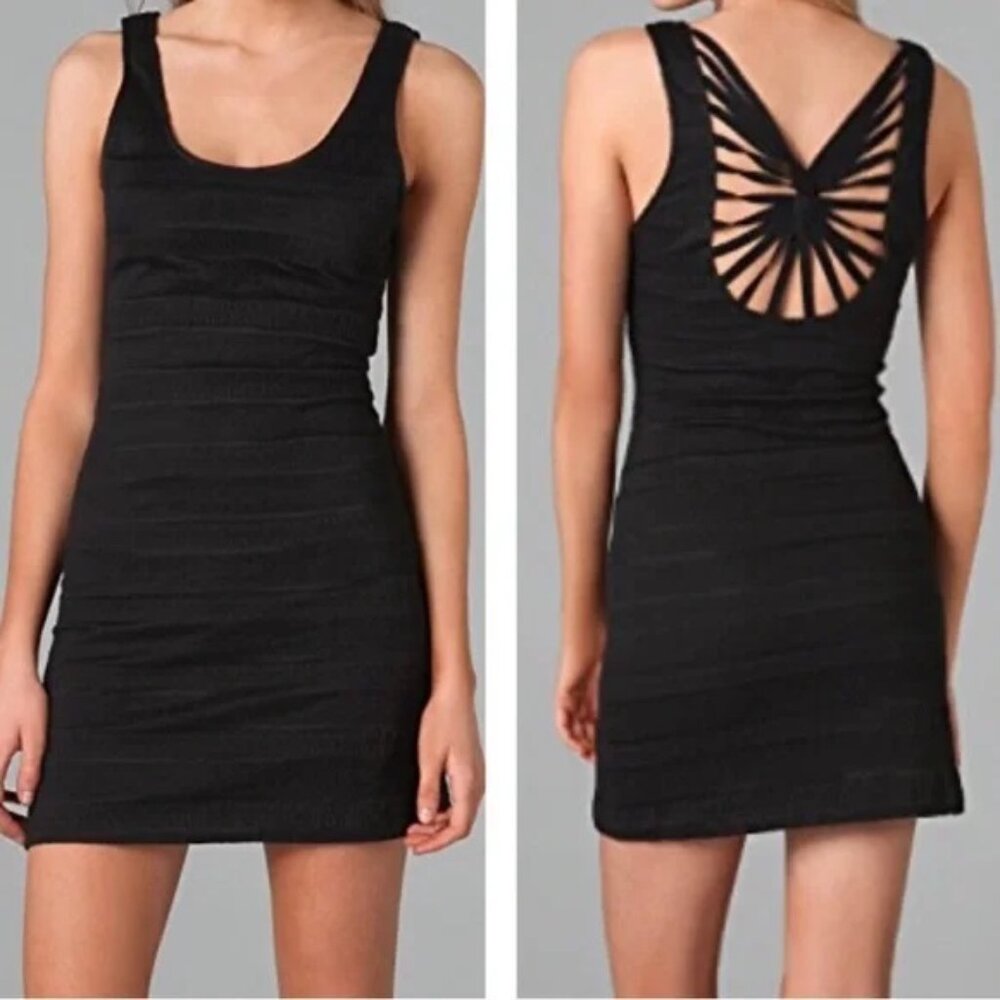 Free People Black Bodycon Pinwheel Strappy Mini Tank Dress Womens Size Small